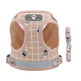 Dog Harnesses and dog leash set; New Pet Towing Rope Vest Dog Chest Strap Breathable Reflective Small Dog Towing Rope Pet Supplies (Colour: Powder lattice, Specification (L * W): S)
